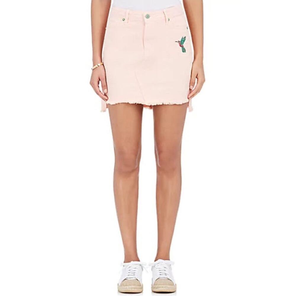 Sandrine Rose Light Pink Embroidered Denim Mini Skirt Hummingbird Size 28